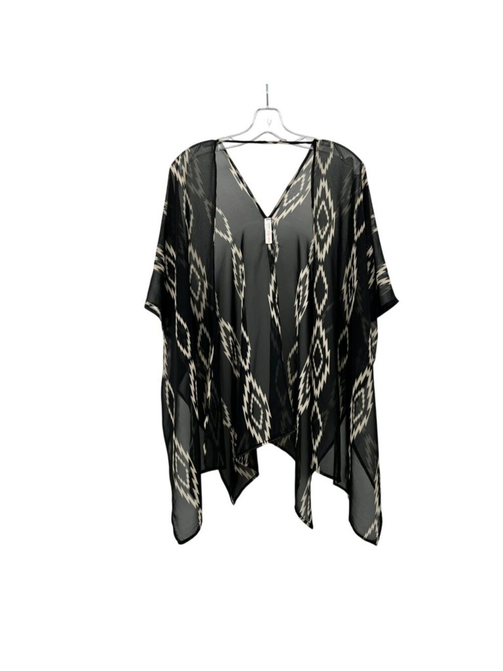 Love Tree Happens Sheer Open Front Kimono Top Short Sleeve Black/Multi Size S/M